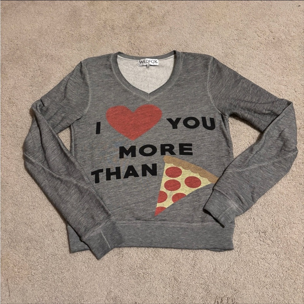Wildfox Gray Sweater with Pizza Graphic